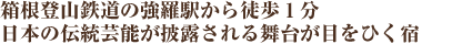 箱根登山鉄道の強羅駅から徒歩１分　日本の伝統芸能が披露される舞台が目を引く宿