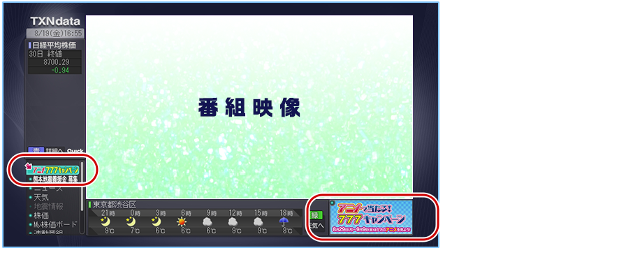 ポータル（天気・ニュース）コンテンツが表示された場合