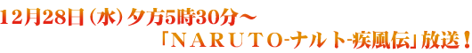 12月28日(水)夕方5時30分~「NARUTO-ナルト-疾風伝」放送!