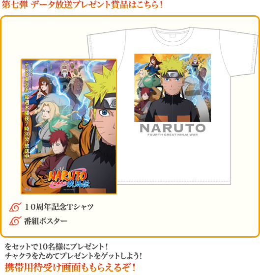 第七弾　データ放送プレゼント賞品はこちら！◆１０周年記念Tシャツ、◆番組ポスターをセットで10名様にプレゼント！チャクラをためてプレゼントをゲットしよう！携帯用待受け画面ももらえるぞ！