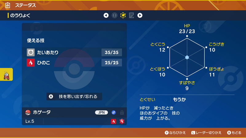 ロイのホゲータ　ステータス