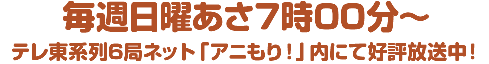 毎週日曜あさ7時00分～テレ東系列6局ネット「アニもり！」内にて好評放送中！