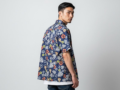 LOVE HACHI SHIBUYA×HONOLULU ALOHASHIRT-NAVY（S）ラブハチ シブヤ×ホノルル アロハシャツ-ネイビー（S）