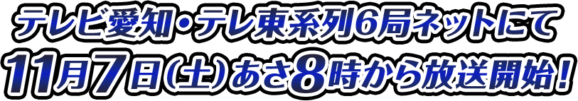 テレビ愛知・テレ東系列6局ネットにて11月7日(土)あさ8時から放送開始！