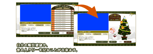 自分の順位確認や、他の人ツリーを見ることが出来ます。