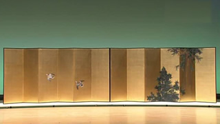望月玉渓作 六曲一双屏風