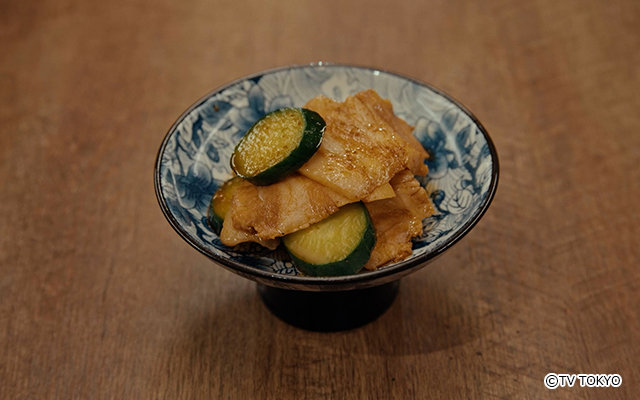  豚バラきゅうりガーリックソース