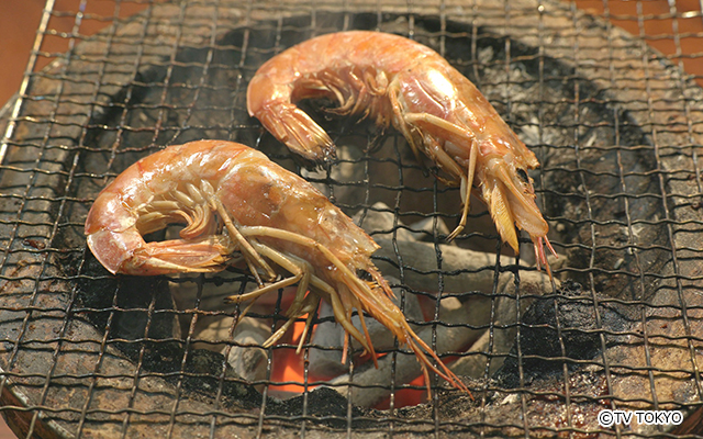  お通し（ボタン海老・しいたけ）