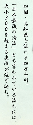 四国・高知県を流れる四万十川。「日本最後の清流」とも言われている流れには、大小３００を超える支流が注ぎ込む。