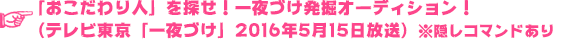 「おこだわり人」を探せ！一夜づけ発掘オーディション！（テレビ東京「一夜づけ」2016年5月15日放送）※隠しコマンドあり
