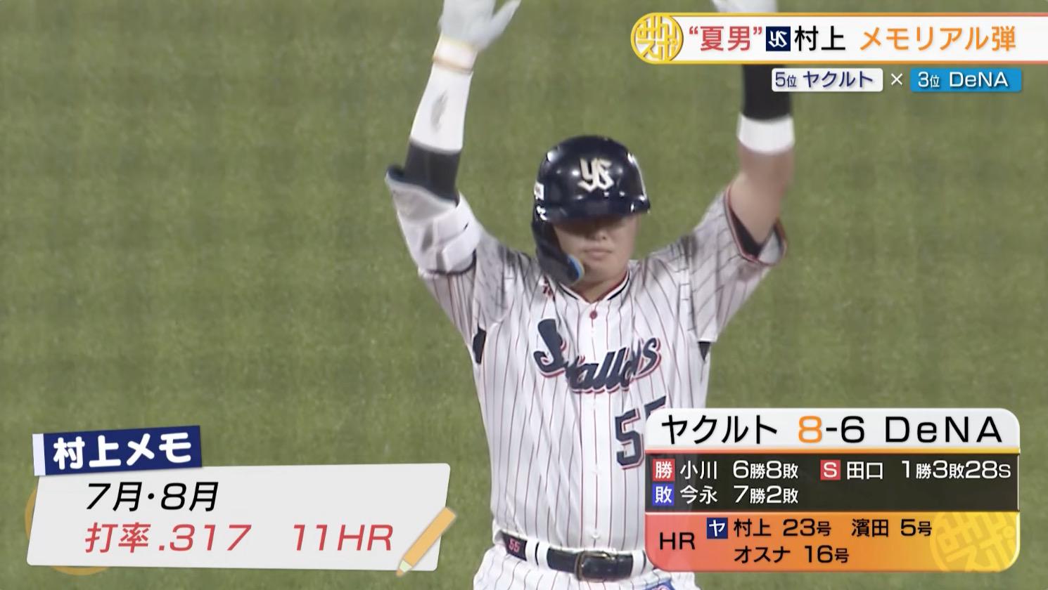 【村上宗隆】球団通算8500号本塁打（23.8.16） ヤクルト】『夏男』村上宗隆 23号ソロは球団通算8500号のメモリアル弾