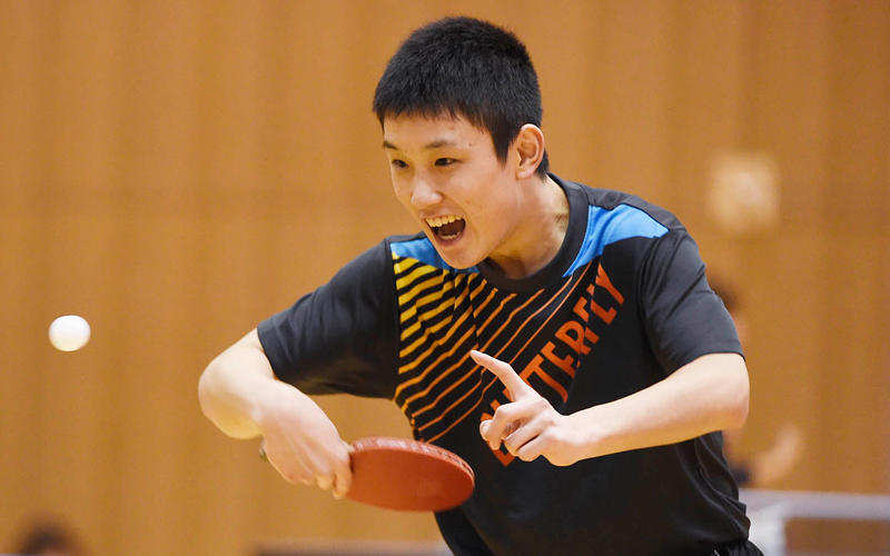 前日練習を行う 張本智和 Photo：Itaru Chiba