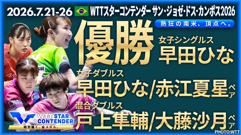 早田ひな｜WTT スターコンテンダー サン・ジョゼ・ドス・カンポス 2026