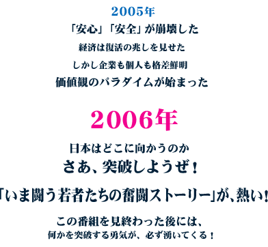�Q�O�O�T�N�u���S�v�u���S�v�����󂵂��o�ς͕����̒�������������������Ƃ��l���i���N�� ���l�ς̃p���_�C�����n�܂����Q�O�O�U�N���{�͂ǂ��Ɍ������̂� �����A�˔j���悤���I�u���ܓ�����҂����̕����X�g�[���[�v���A�M���I���̔ԑg�����I�������ɂ́A������˔j����E�C���A�K���N���Ă���I
