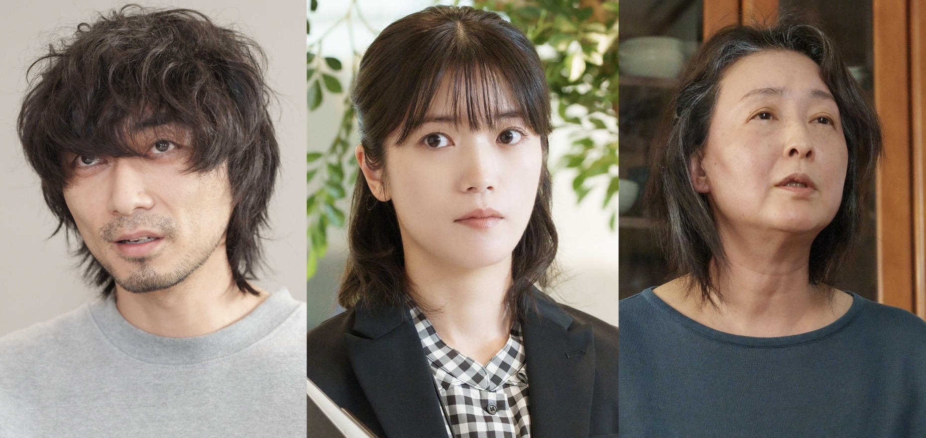 ©「能面検事」製作委員会【左から渋谷謙人、美山加恋、床嶋佳子】 能面検事3報ゲスト組み写真