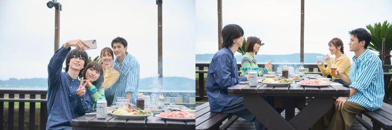 ©「嘘をついた私たち」製作委員会 幼なじみの桜(渡邉美穂)、三田(砂田将宏)、すず(浅川梨奈)、みの(池田匡志)。25歳になった4人は、それぞれの人生を歩みながらも、変わらない友情で結ばれていた。 うそつい