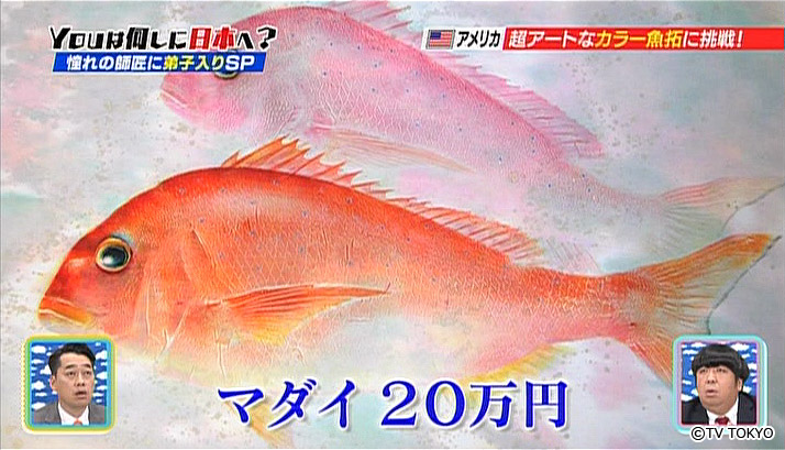 An American challenging for super artistic color gyotaku.