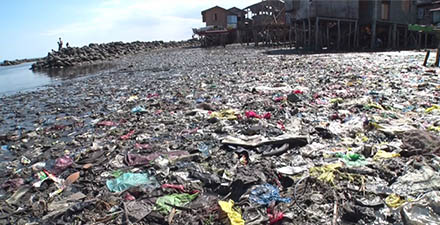 海岸一面にプラスチックごみが